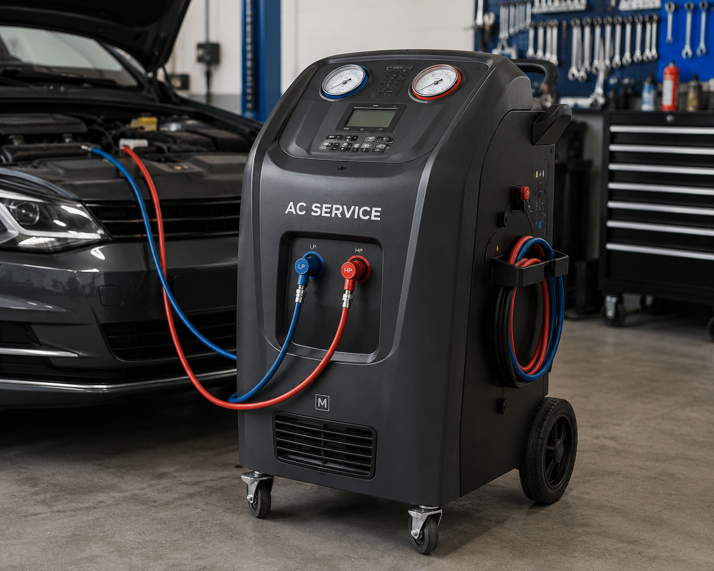 Ac service hos GS Motors bilverkstad i Järfälla